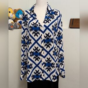 Express Blue and Black Geometric Shirt